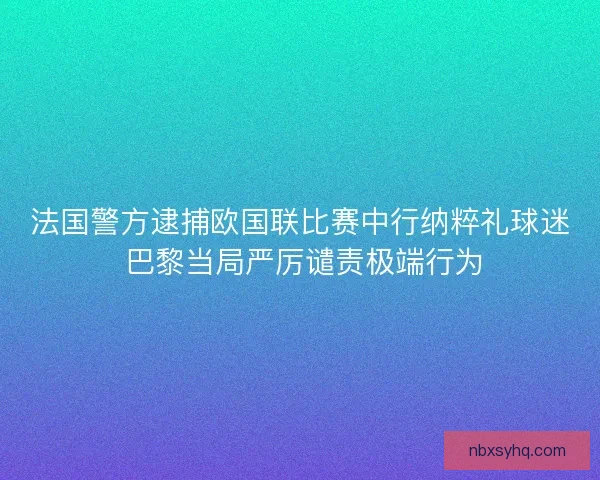 法国警方逮捕欧国联比赛中行纳粹礼球迷 巴黎当局严厉谴责极端行为